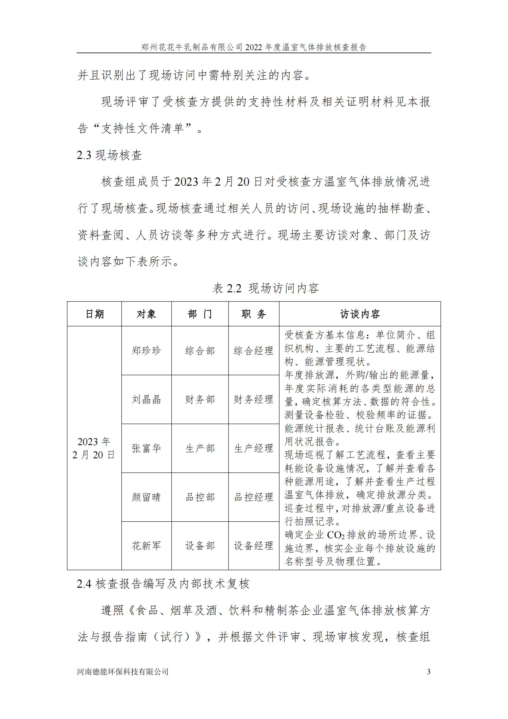 《郑州B体育在线登录乳制品有限公司2022年度温室气体排放核查报告》公示